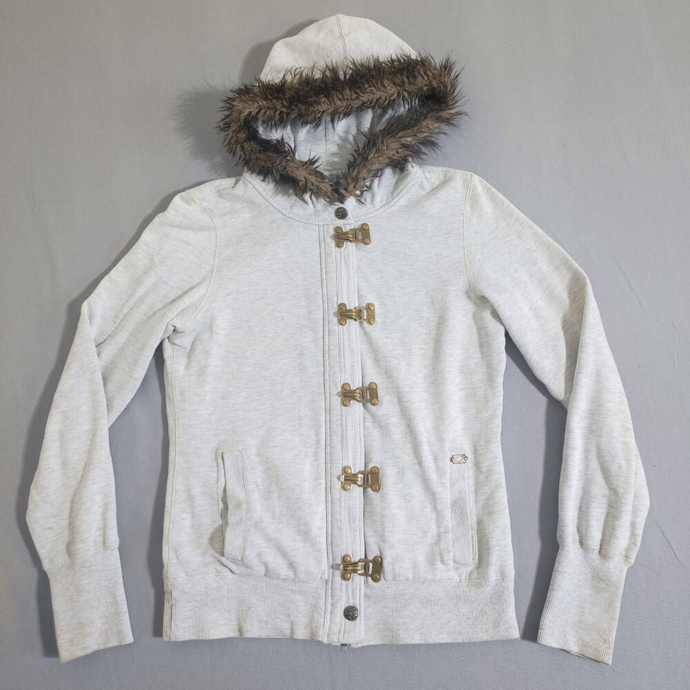 Fox jacket with hood women's junior size L white colour full zip clamp closure